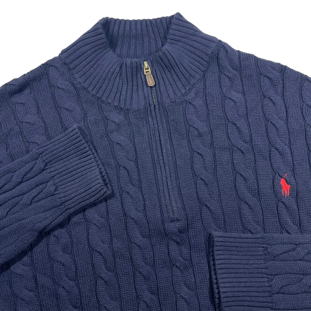 Polo Ralph Lauren Quarter Zip Pullover Mens 4XLT Navy Cable Knit Cotton Sweater